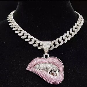 COPY - Unisex Bite Lip Shape Pendant Necklace with 13mm Crystal Chain. Rhinesto…